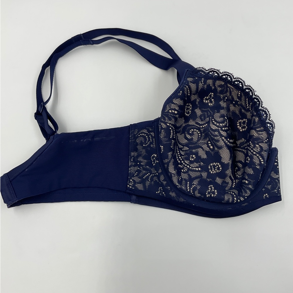 Soma EUC Enticing Lift Full Coverage Navy Lace Bra Nude Background 34D - Picture 9 of 16
